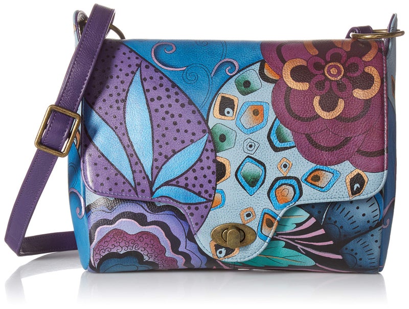 Anna by Anuschka Womenâ€™s Genuine Leather Flap-Over Medium Shoulder Bag | Hand Painted Original Artwork | Chic & Stylish Organizer | Tribal Potpourri - Image 1